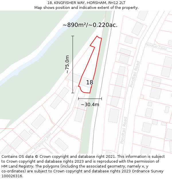 18, KINGFISHER WAY, HORSHAM, RH12 2LT: Plot and title map