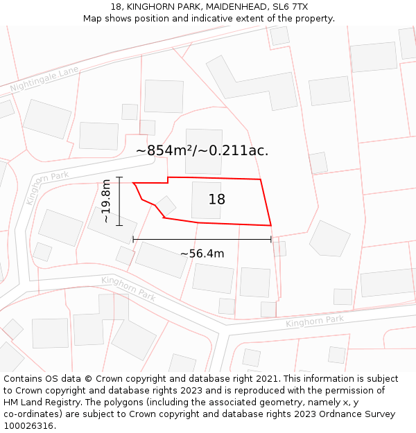 18, KINGHORN PARK, MAIDENHEAD, SL6 7TX: Plot and title map