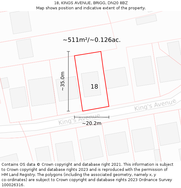 18, KINGS AVENUE, BRIGG, DN20 8BZ: Plot and title map