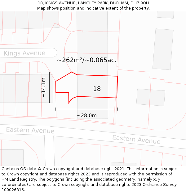 18, KINGS AVENUE, LANGLEY PARK, DURHAM, DH7 9QH: Plot and title map