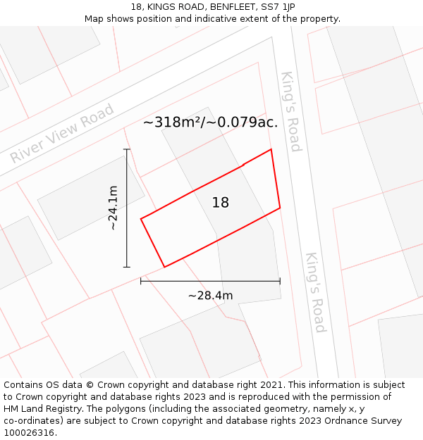 18, KINGS ROAD, BENFLEET, SS7 1JP: Plot and title map