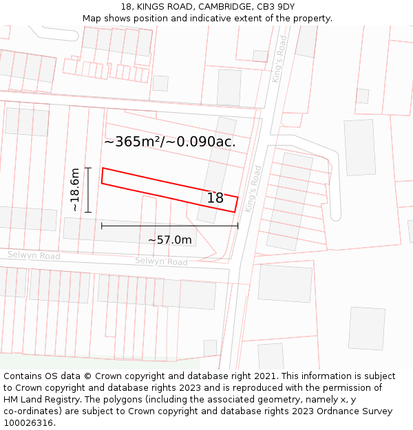 18, KINGS ROAD, CAMBRIDGE, CB3 9DY: Plot and title map