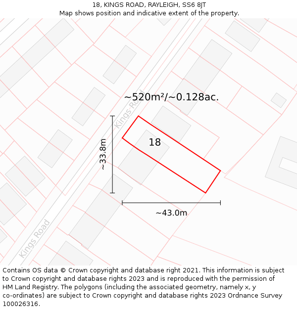 18, KINGS ROAD, RAYLEIGH, SS6 8JT: Plot and title map