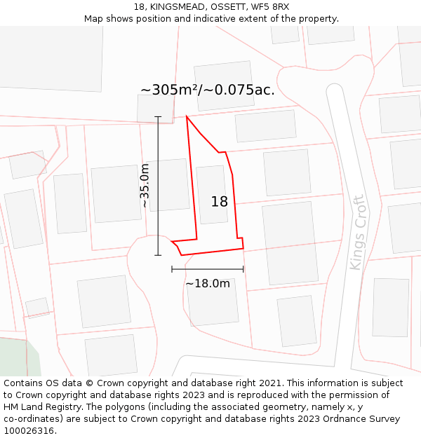 18, KINGSMEAD, OSSETT, WF5 8RX: Plot and title map