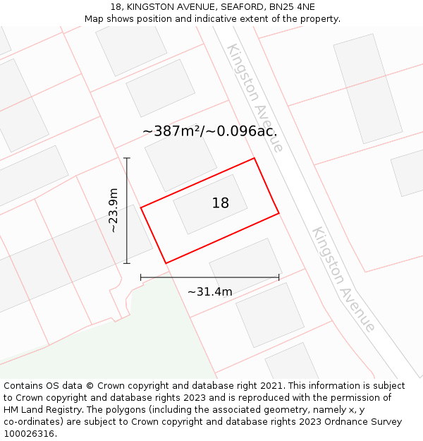 18, KINGSTON AVENUE, SEAFORD, BN25 4NE: Plot and title map