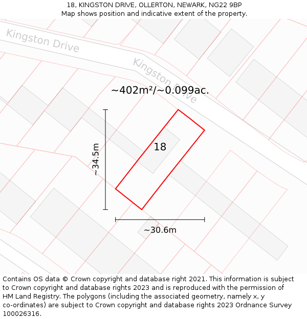 18, KINGSTON DRIVE, OLLERTON, NEWARK, NG22 9BP: Plot and title map