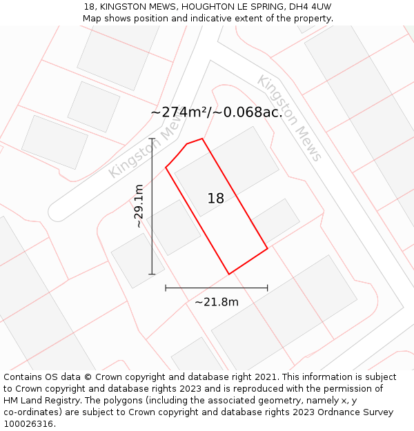 18, KINGSTON MEWS, HOUGHTON LE SPRING, DH4 4UW: Plot and title map