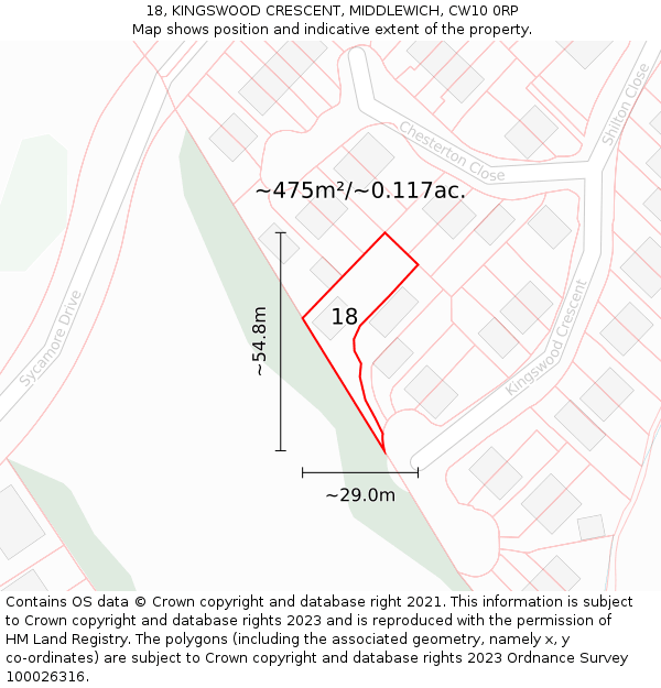 18, KINGSWOOD CRESCENT, MIDDLEWICH, CW10 0RP: Plot and title map