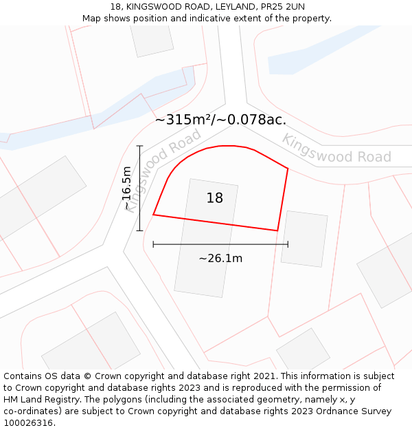 18, KINGSWOOD ROAD, LEYLAND, PR25 2UN: Plot and title map