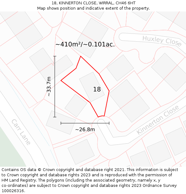 18, KINNERTON CLOSE, WIRRAL, CH46 6HT: Plot and title map