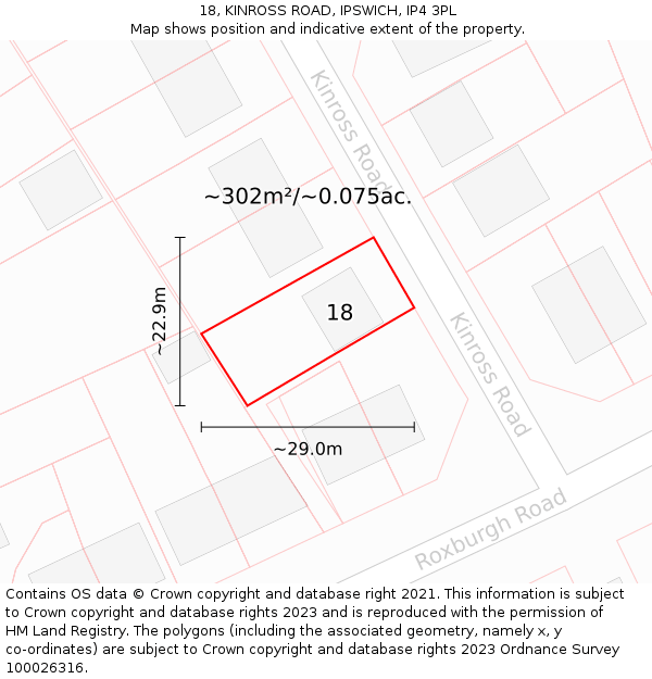 18, KINROSS ROAD, IPSWICH, IP4 3PL: Plot and title map