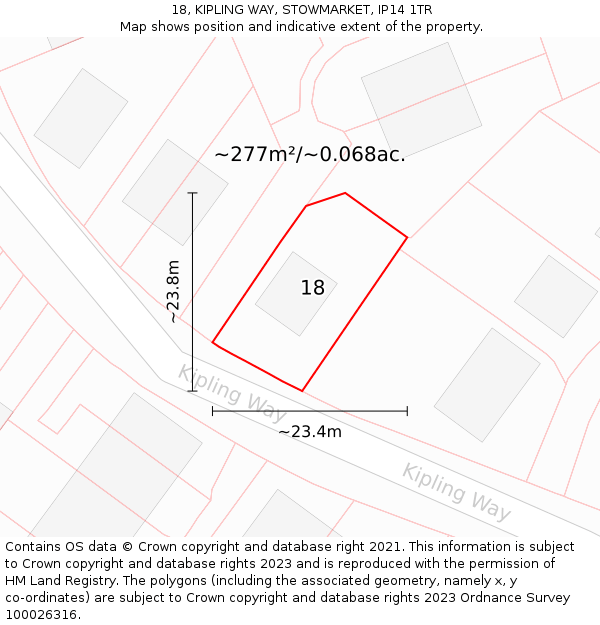 18, KIPLING WAY, STOWMARKET, IP14 1TR: Plot and title map