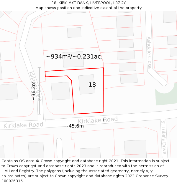 18, KIRKLAKE BANK, LIVERPOOL, L37 2YJ: Plot and title map