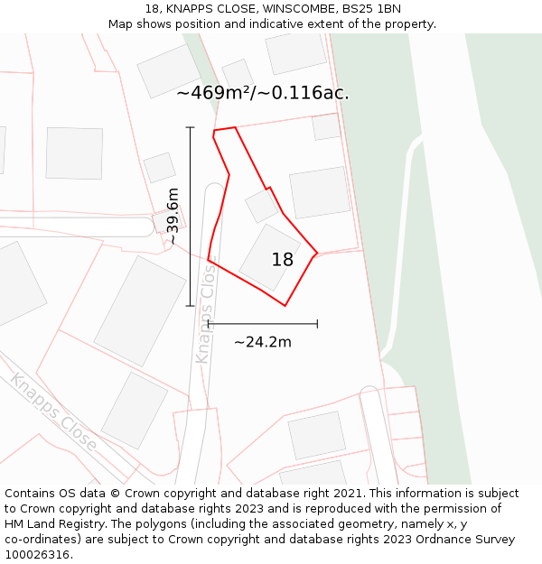 18, KNAPPS CLOSE, WINSCOMBE, BS25 1BN: Plot and title map