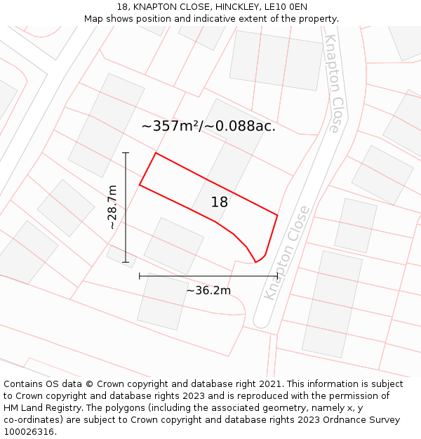 18, KNAPTON CLOSE, HINCKLEY, LE10 0EN: Plot and title map