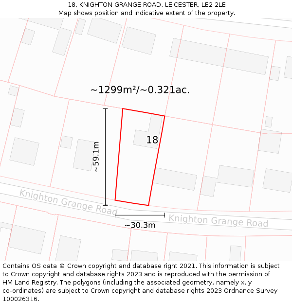 18, KNIGHTON GRANGE ROAD, LEICESTER, LE2 2LE: Plot and title map