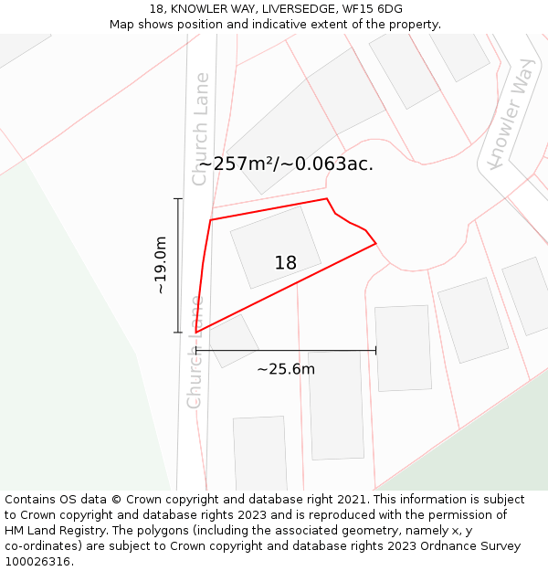 18, KNOWLER WAY, LIVERSEDGE, WF15 6DG: Plot and title map