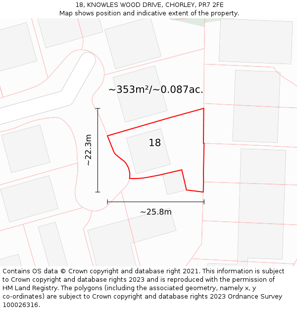 18, KNOWLES WOOD DRIVE, CHORLEY, PR7 2FE: Plot and title map