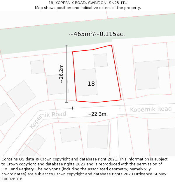 18, KOPERNIK ROAD, SWINDON, SN25 1TU: Plot and title map