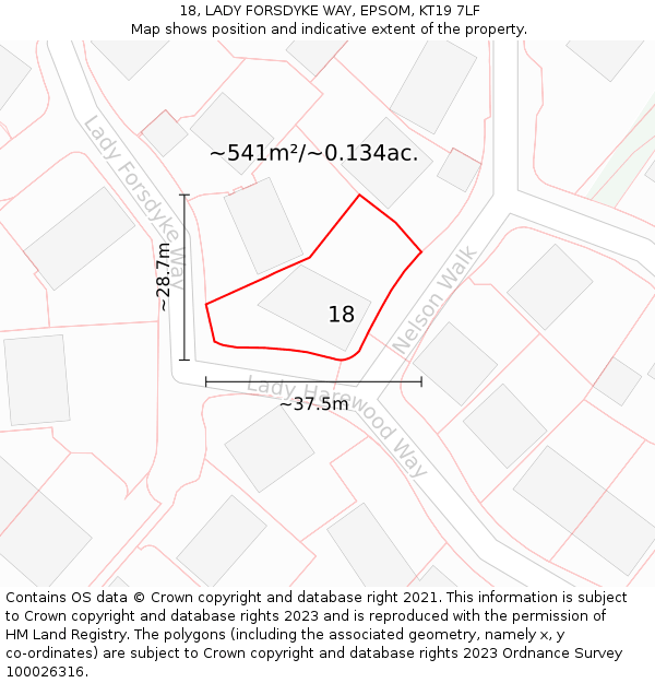 18, LADY FORSDYKE WAY, EPSOM, KT19 7LF: Plot and title map