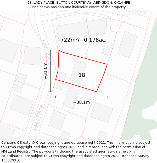 18, LADY PLACE, SUTTON COURTENAY, ABINGDON, OX14 4FB: Plot and title map