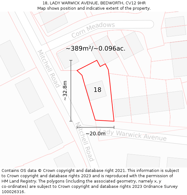 18, LADY WARWICK AVENUE, BEDWORTH, CV12 9HR: Plot and title map