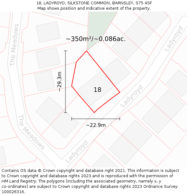 18, LADYROYD, SILKSTONE COMMON, BARNSLEY, S75 4SF: Plot and title map