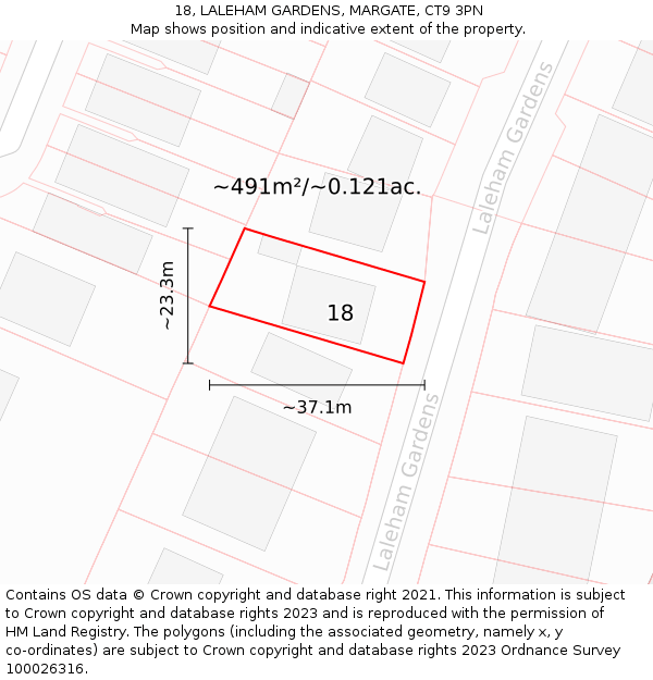 18, LALEHAM GARDENS, MARGATE, CT9 3PN: Plot and title map