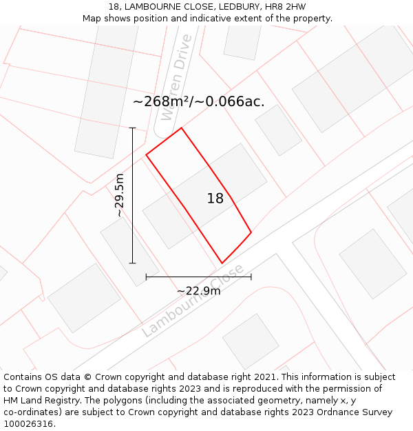 18, LAMBOURNE CLOSE, LEDBURY, HR8 2HW: Plot and title map