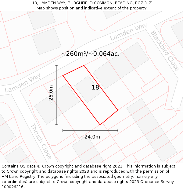 18, LAMDEN WAY, BURGHFIELD COMMON, READING, RG7 3LZ: Plot and title map