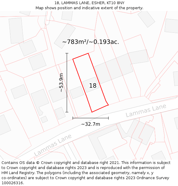 18, LAMMAS LANE, ESHER, KT10 8NY: Plot and title map