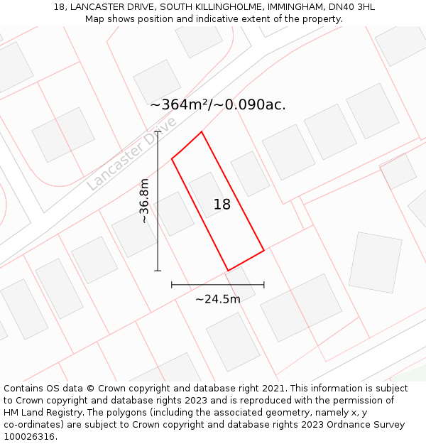 18, LANCASTER DRIVE, SOUTH KILLINGHOLME, IMMINGHAM, DN40 3HL: Plot and title map