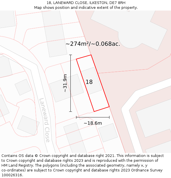 18, LANEWARD CLOSE, ILKESTON, DE7 8RH: Plot and title map