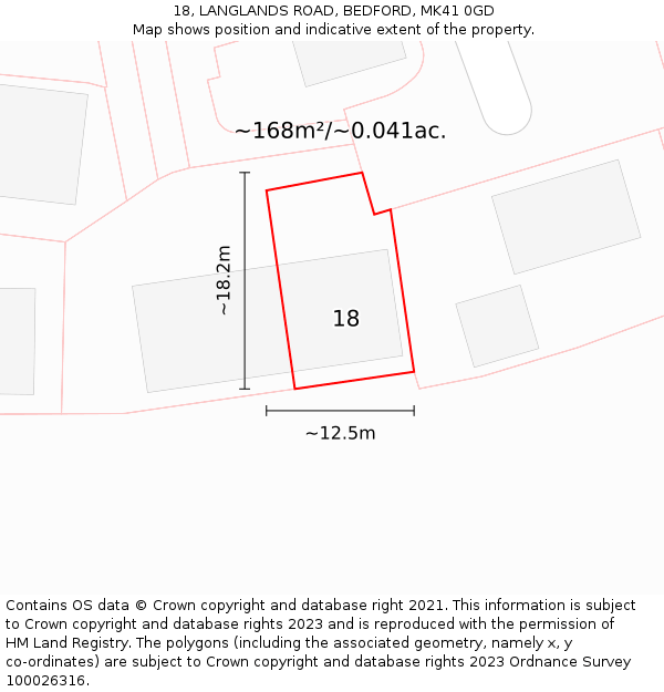 18, LANGLANDS ROAD, BEDFORD, MK41 0GD: Plot and title map