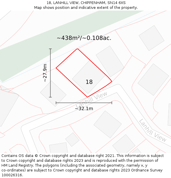 18, LANHILL VIEW, CHIPPENHAM, SN14 6XS: Plot and title map