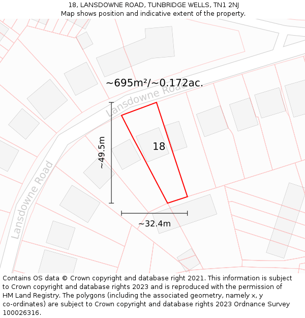 18, LANSDOWNE ROAD, TUNBRIDGE WELLS, TN1 2NJ: Plot and title map