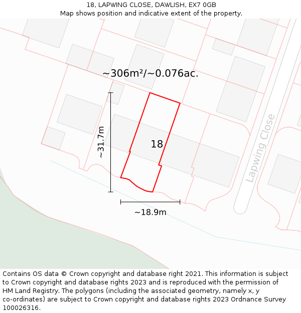 18, LAPWING CLOSE, DAWLISH, EX7 0GB: Plot and title map