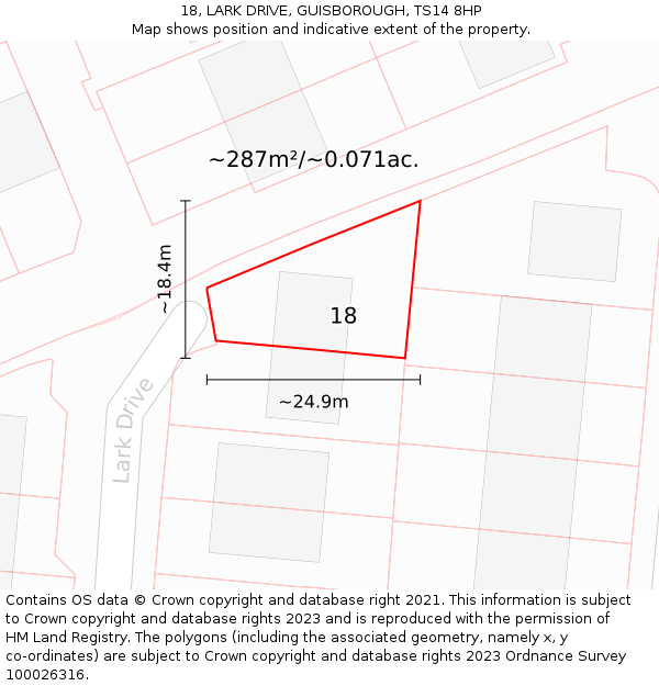 18, LARK DRIVE, GUISBOROUGH, TS14 8HP: Plot and title map