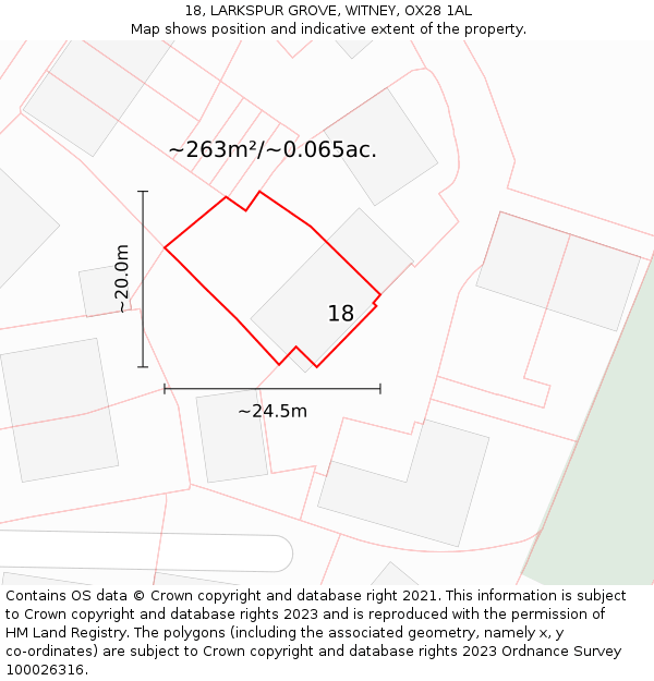 18, LARKSPUR GROVE, WITNEY, OX28 1AL: Plot and title map