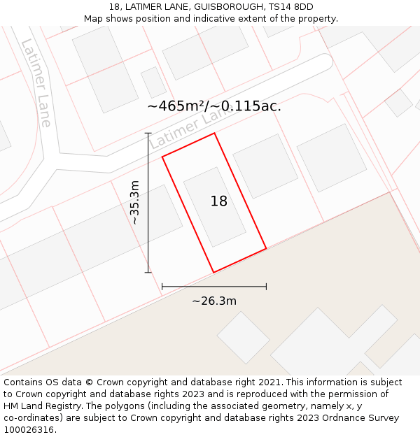 18, LATIMER LANE, GUISBOROUGH, TS14 8DD: Plot and title map