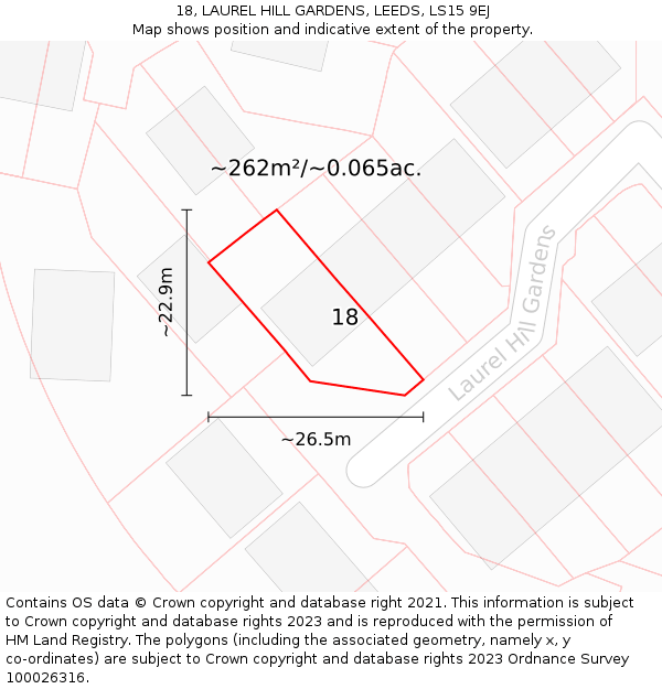 18, LAUREL HILL GARDENS, LEEDS, LS15 9EJ: Plot and title map