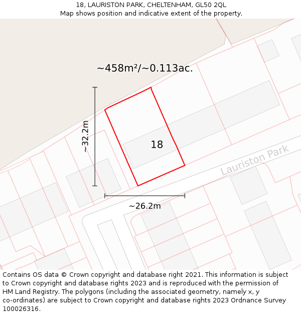 18, LAURISTON PARK, CHELTENHAM, GL50 2QL: Plot and title map