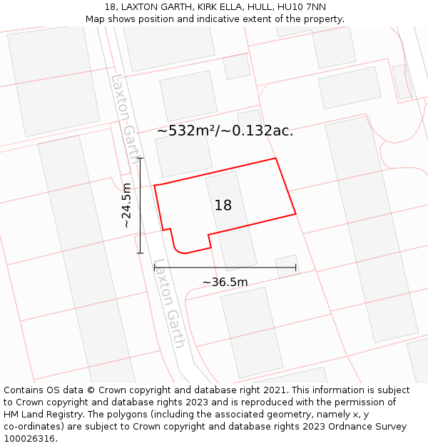 18, LAXTON GARTH, KIRK ELLA, HULL, HU10 7NN: Plot and title map