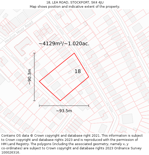 18, LEA ROAD, STOCKPORT, SK4 4JU: Plot and title map