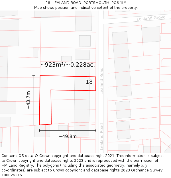 18, LEALAND ROAD, PORTSMOUTH, PO6 1LY: Plot and title map