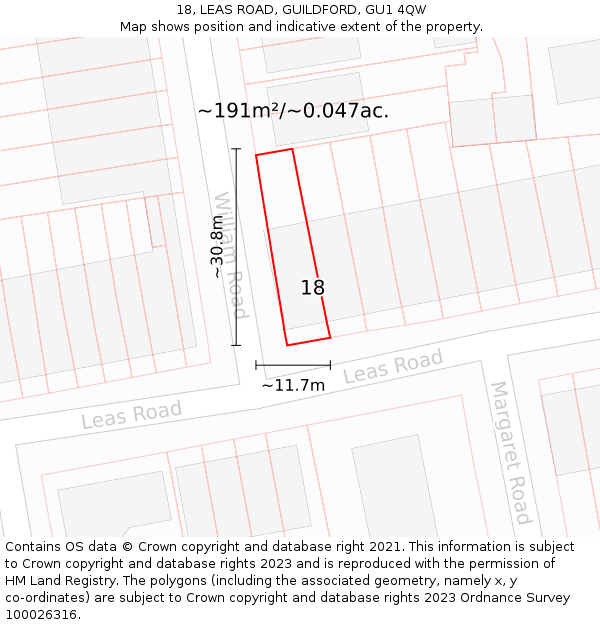 18, LEAS ROAD, GUILDFORD, GU1 4QW: Plot and title map