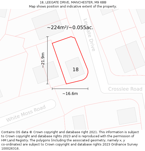 18, LEEGATE DRIVE, MANCHESTER, M9 6BB: Plot and title map