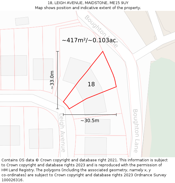 18, LEIGH AVENUE, MAIDSTONE, ME15 9UY: Plot and title map