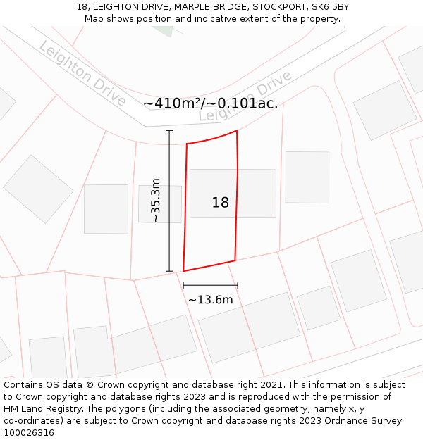 18, LEIGHTON DRIVE, MARPLE BRIDGE, STOCKPORT, SK6 5BY: Plot and title map