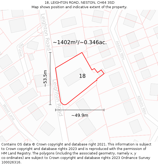 18, LEIGHTON ROAD, NESTON, CH64 3SD: Plot and title map